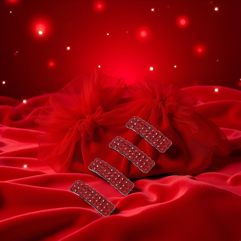 Zhuluck 4 Pcs Red Rhinestones Snap Hair Clips, Fashion Rectangular Hairpins Shiny Luxury Hairpins BB Clip Barrettes Hair Accessories for Girls - Image 3